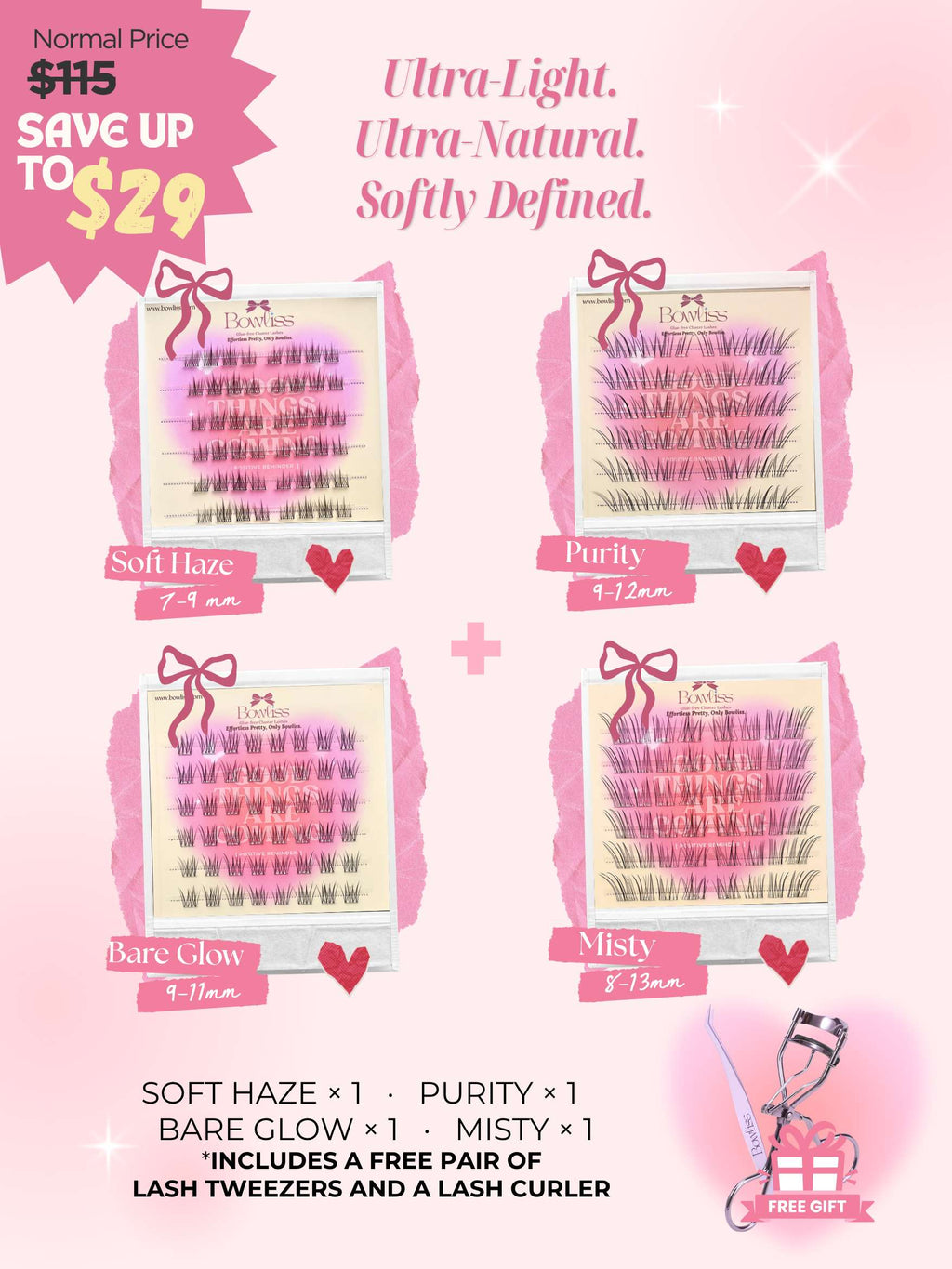 Sep. Limited: Air Light Set | 4 Pairs+1 Tweezers+ 1 Lash Curler