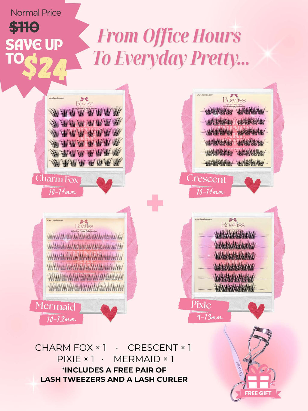 Sep. Limited: Boss Girl Daily Set | 4 Pairs+1 Tweezers+ 1 Lash Curler