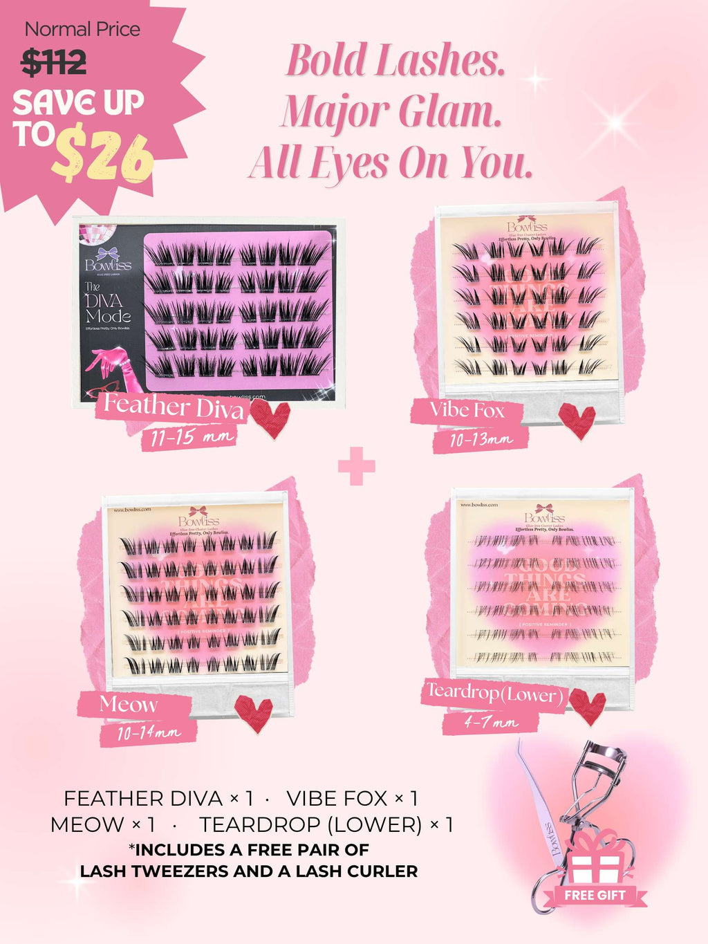 Sep. Limited: Party-Ready Set | 4 Pairs+1 Tweezers+ 1 Lash Curler